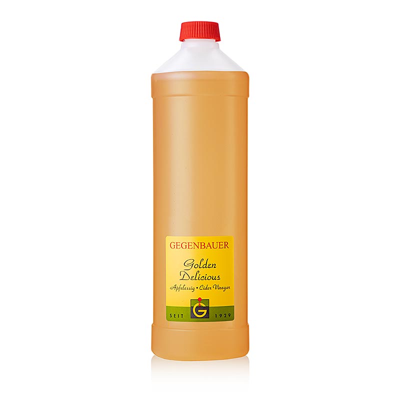 Frucht-Essig Apfel Golden Delicious, 5% Säure, 1 l - Hochwertiger Essig aus reifen, puren Golden Delicious Äpfeln, ohne Zusätze oder Verdünnung, mit mild-süßer Säure und intensivem Aroma, hergestellt von Gegenbauer