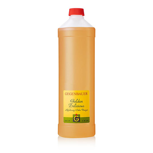 Frucht-Essig Apfel Golden Delicious, 5% Säure, 1 l - Hochwertiger Essig aus reifen, puren Golden Delicious Äpfeln, ohne Zusätze oder Verdünnung, mit mild-süßer Säure und intensivem Aroma, hergestellt von Gegenbauer