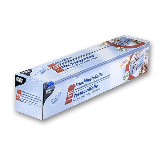 Frischhaltefolie aus PVC mit Schneidesystem, 45cm x 300m, Papstar, 1 St: Foliensystem für einfaches Verpacken von Lebensmitteln mit integriertem Abschneider