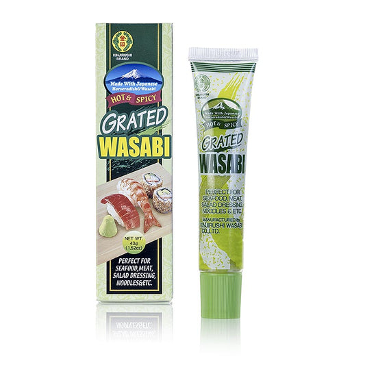 Wasabi - Grüne Meerrettich-Paste, feinkörnig, mit 1,6% Wasabi, normal scharf, 43 g: Hochwertige Paste aus 1,6% Wasabi Japonica in hygienischer Tube Ideal pur oder mit Sojasauce zu Sushi