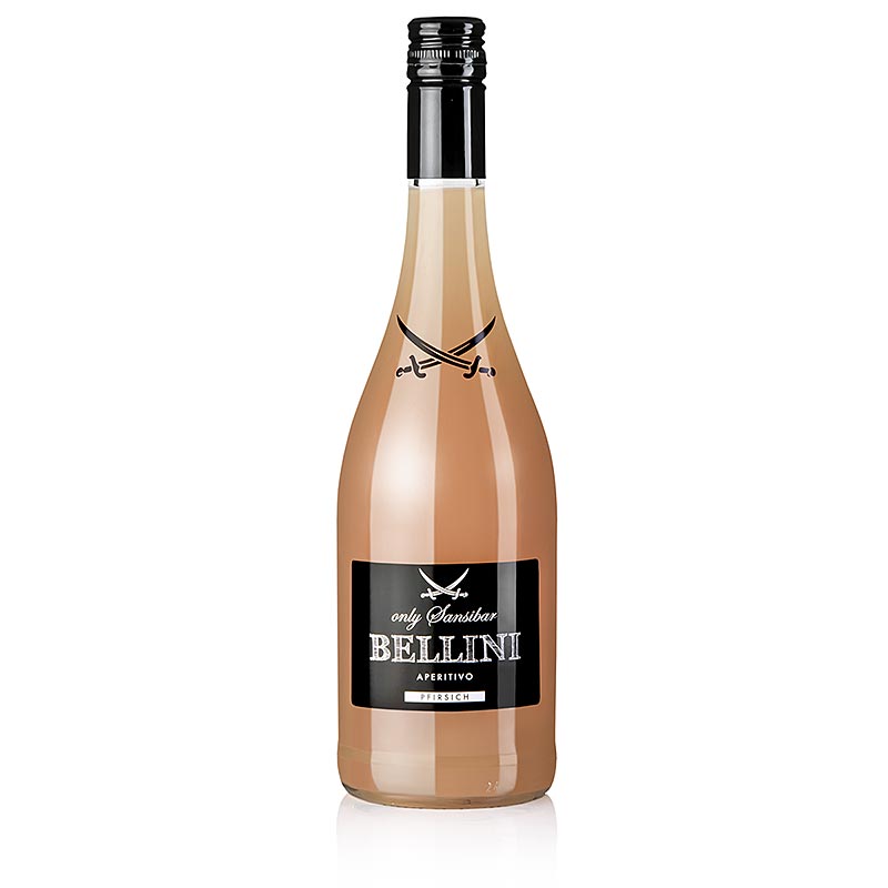 Ein erfrischender Pfirsich Bellini Aperitif von Sansibar mit 5 % Alkoholgehalt, in einer 750 ml Flasche