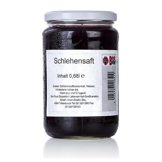 Naturreiner und ungezuckerter BOS FOOD Schlehensaft, herber und saurer Geschmack, ideal für Fruchtaufstriche, Chutneys, Desserts und Liköre, 680 ml