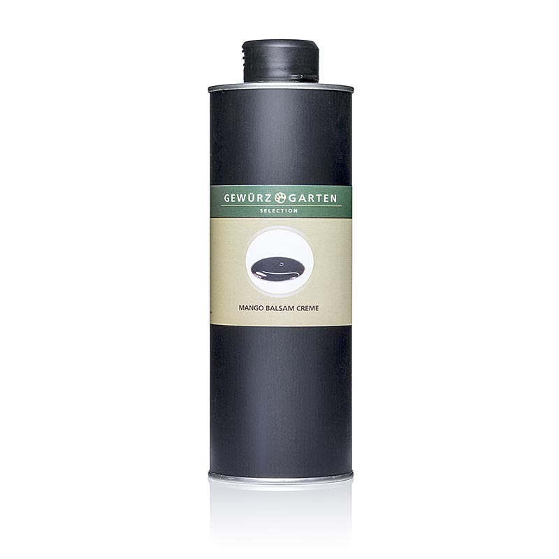 500ml bottle of Gewürzgarten Mango Balsam Cream, a deliciously fruity and tangy vinegar creation (English)