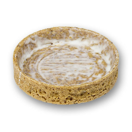 Knusprige Tartelettes aus Mandeln und französischer Butter, gecoated und ø 80x17mm, 675 g, 27 Stück, zum Schutz des Teigs vor dem Durchweichen