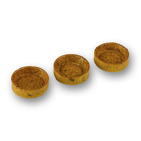 Knusprige Tartelettes aus Mürbeteig und Tomate, beschichtet mit dünnem Ei, ideal für herzhafte Fingerfood-Anwendungen