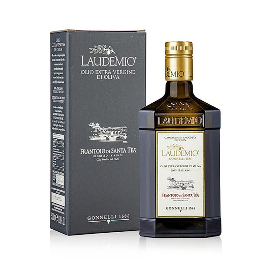 Natives Olivenöl Extra, Santa Tea Gonnelli 'Il Laudemio', grüne Oliven, 500 ml - Hochwertiges Olivenöl mit intensiv-fruchtigem Duftaroma, handgepflückt und sorgfältig verarbeitet in der Nähe von Florenz in Reggello