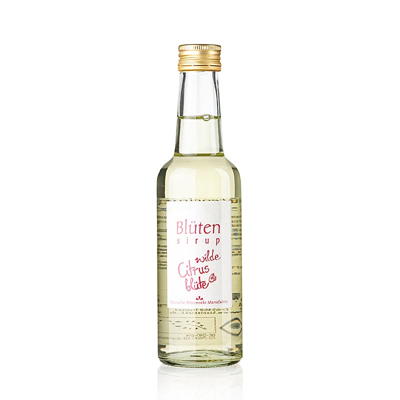Blütensirup wilde Citrusblüte, 1:10, BIO, 250 ml - Bio-Sirup aus handgeernteten Blüten, mit herb-frischem Duft und Geschmack von Zitrus, Melisse und Zitronengras, ideal zum Verfeinern von Getränken und Desserts, hergestellt von der Deutschen Blütensekt Manufaktur