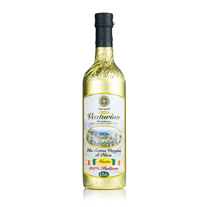 Extra vergine Olivenöl der Familie Venturino, 100% italienisch, 750 ml, aus unweit der ligurischen Küste bei Taggia kultivierten Olivenhainen