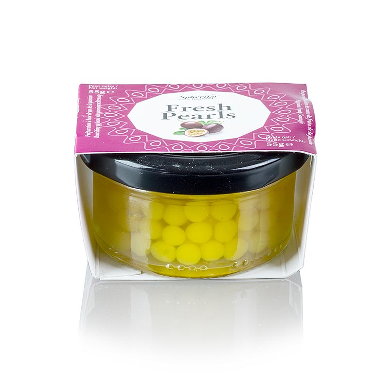 Fruchtkaviar Passions/Maracuja, Perlgröße 6-8 mm, Sphären, 55 g - Eine innovative Möglichkeit, das klassische und authentische Aroma von Früchten in kaviarähnlichen Perlen zu erleben, die im Mund aufplatzen und ein neues Genusserlebnis bieten, ideal für Fleisch, Fisch, Fingerfood, Vorspeisen, Gemüse, Obst, Eis und Süßigkeiten