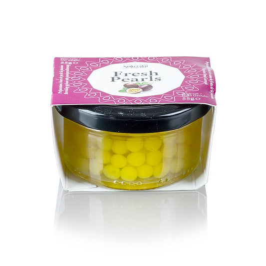 Fruchtkaviar Passions/Maracuja, Perlgröße 6-8 mm, Sphären, 55 g - Eine innovative Möglichkeit, das klassische und authentische Aroma von Früchten in kaviarähnlichen Perlen zu erleben, die im Mund aufplatzen und ein neues Genusserlebnis bieten, ideal für Fleisch, Fisch, Fingerfood, Vorspeisen, Gemüse, Obst, Eis und Süßigkeiten