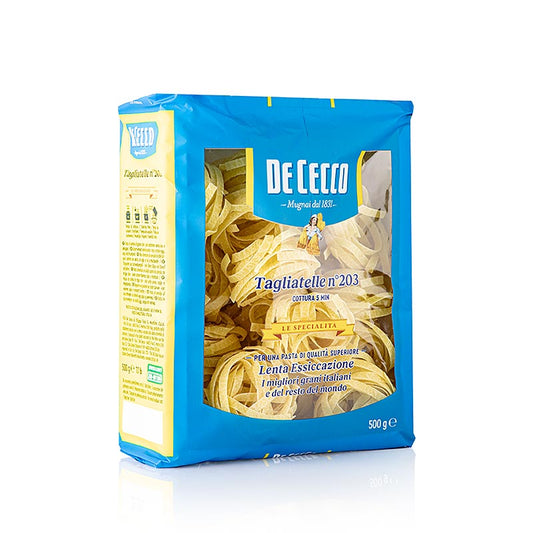 De Cecco Tagliatelle, No203, 500 g - Lang, flach und vielseitig verwendbare Nudeln aus der Region Emilia Romagna, perfekt mit Fischsaucen, Meeresfrüchten und verschiedenen Saucen wie Butter, Milch und Käse