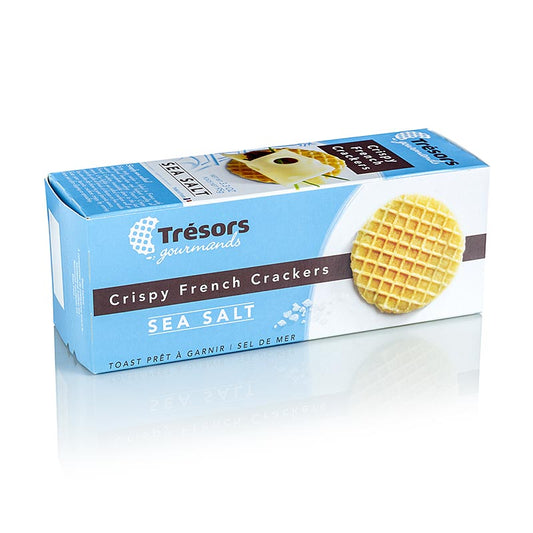 Barsnack Tresors - Crispy franz Mini-Waffel-Cracker mit Meersalz, 95 g: Leckere Mini-Waffel-Cracker, perfekt zum Belegen mit Käsecreme, Antipasti, Schinken, Wurstwaren oder eingelegtem Fisch, sowie zum Dippen