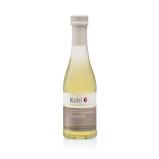 Naturreiner Bergapfelsaft Jonagold von Kohl aus Ritten, Südtirol Intensiver, süßer Apfelsaft mit seidigem Abgang, gepresst aus handgepflückten Bergäpfeln Ideal zu hellem Fleisch, Frischkäse und Desserts