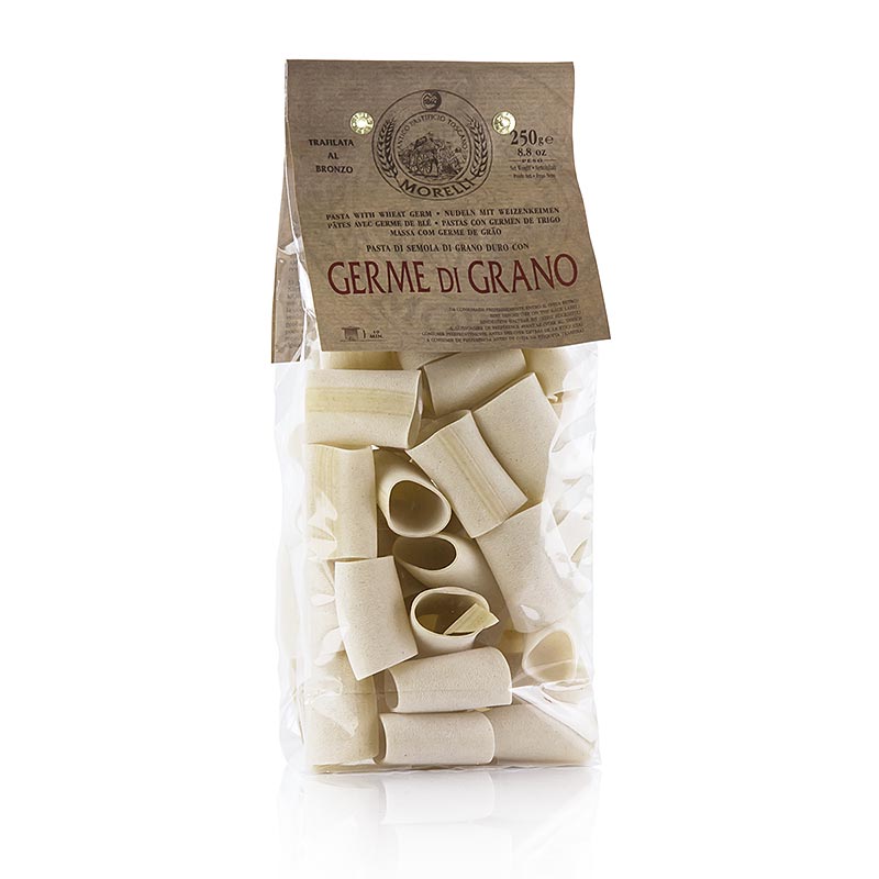 Paccheri Morelli 1860 mit Weizenkeimen, 250 g, handgemachte italienische Pasta von höchster Qualität, ohne Konservierungs- und Farbstoffe, aus hochwertigstem Hartweizengrieß hergestellt