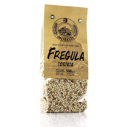 Italienische Morelli 1860 Fregula (Fregola) Tostata aus Hartweizen, 500 g - handgemachte Pasta mit Weizenkeim und ohne Konservierungs- und Farbstoffe, 36 Stunden langsam getrocknet