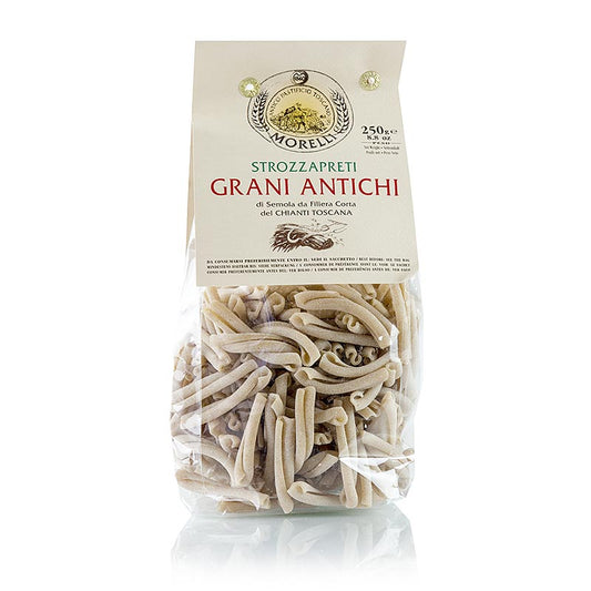 Handgerollte Morelli 1860 Strozzapreti, Priesterwürger, Grani Antichi, 250 g, hergestellt aus nährstoffreichem Weizenkeim und ohne Konservierungs- und Farbstoffe, in der antiken Nudelmanufaktur hergestellt