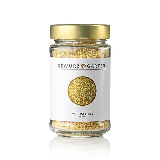 Bild eines Produkts Gewürzgarten Yuzu Schale, mittel, 100% Yuzu, Japan, 50 g, das in der japanischen und anderen asiatischen Küchen verwendet wird, um frische Saucen, Dressings, Gebäck und Getränke mit dem einzigartigen Aroma der Yuzu-Zitrusfrucht zu verfeinern