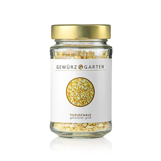 Bild eines Produkts Gewürzgarten Yuzu Schale, grob, 100% Yuzu, Japan, 20 g - eine vielseitige Zitrusfrucht für frische Saucen, Dressings, Gebäck und Getränke