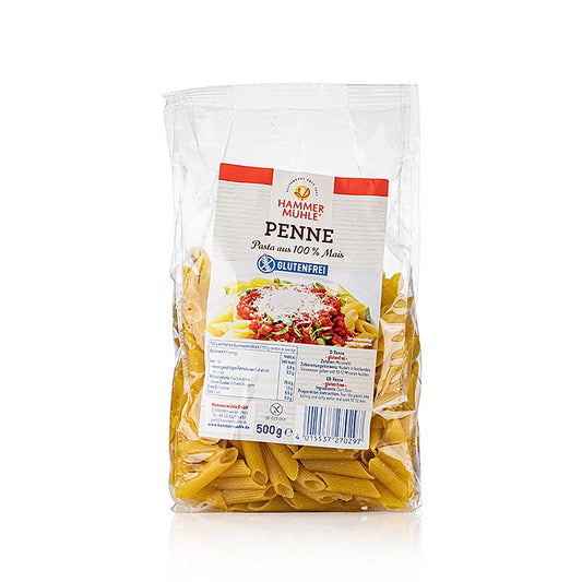 Hammermühle - Penne, aus Mais, laktose und glutenfrei, 500 g - Glutenfreie Penne aus feinstem Maismehl, perfekt für kräftige Saucen und Nudelsalate, mit bissfester Konsistenz