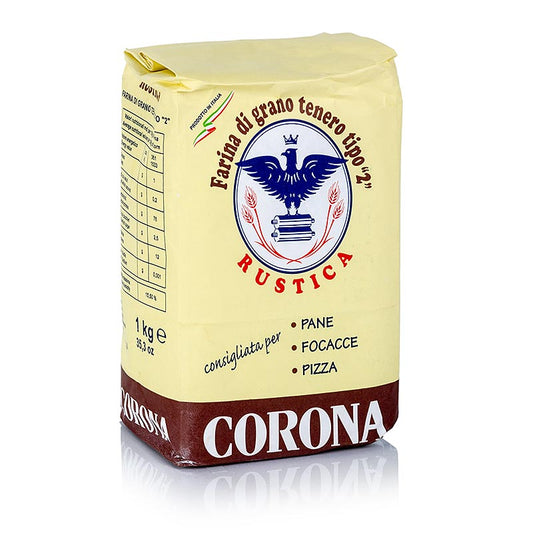 Dunkles Weizenmehl Farina rustica für Brot, Focaccia und Pizza, Corona, 1 kg - rustikales Weizenmehl mit optimalem Proteingehalt