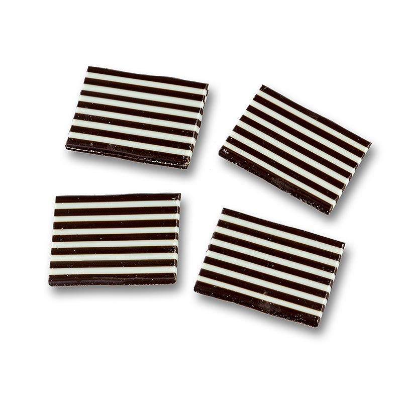 Deko-Aufleger Domino Rechteck weiße/dunkle Schokolade gestreift, 32x49mm, 1,2 kg, ca380 St - Schokoladenaufleger im dekorativen Streifendesign für Desserts, Sahne, Eis oder Torten Geschmack: Weiße Schokolade und Zartbitterschokolade mit natürlicher Vanille verfeinert