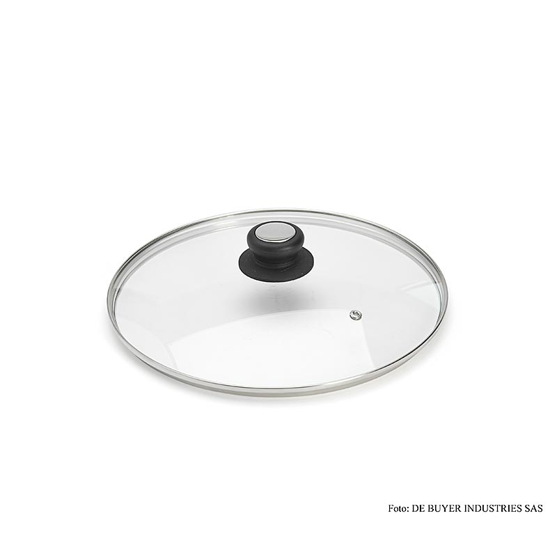 Glasdeckel mit Bakelitgriff von deBUYER, 28 cm Durchmesser, hitzebeständiges Glas, sicherer Griff