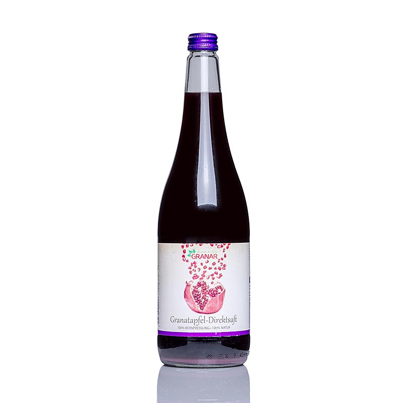 Leckerer Granatapfel Direktsaft, hergestellt durch schonende Kernpressung, in praktischer 1 l Flasche von der Marke Granar (German)
