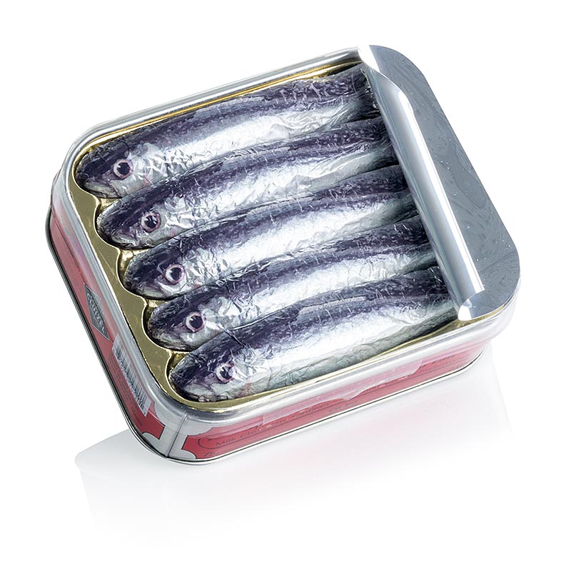 Schokoladen- Sardinen aus Vollmilchschokolade in Fischdose, 75 g, 5 Stück, Michel Cluizel - ein Genuss mit 39 % Kakaoanteil und Atlantikfeeling