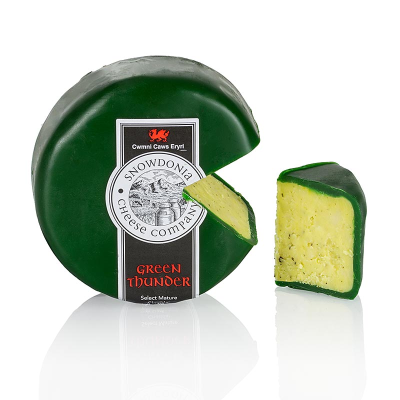 Wolfram Berge - Snowdonia - Green Thunder, Cheddarkäse mit Knoblauch & Kräutern, grüner Wachs, 200 g