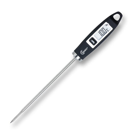 Digitales Universalthermometer mit Einstechfühler und großem Display, Temperaturmessung von -40°C bis +200°C, robustes Kunststoffgehäuse, schnelle Messung in nur 4 Sekunden, wählbare Anzeige in °C oder °F, inklusive Batterie und mehrsprachiger Anleitung, Maße 200 mm x 20 mm, Gewicht ca 30g