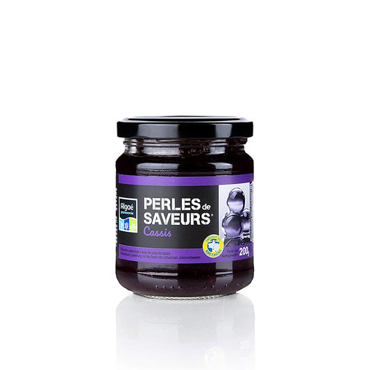 Sphärische Frucht-Cocktail-Perlen mit 5 mm Größe und Cassis-Johannisbeerfüllung Ideal für avantgardistische Molekularküche und überraschende Effekte