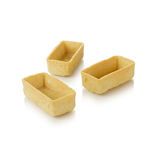 Rechteckige Snack-Tartelettes Filigrano, 5,3x2,6cm, H 17mm, 150 Stück, Schweizer Premium-Qualität, dünn, dekorativ geformt, mit Schweizer Butter, palmfettfrei, für Buffets und Desserts geeignet