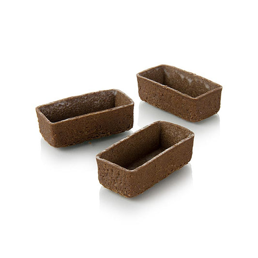 Dekorative rechteckige Tartelettes aus dünnem Schokomürbeteig, 5,3x2,6cm, H 1,7cm, 150 Stück, perfekt für jedes Buffet und Dessertteller