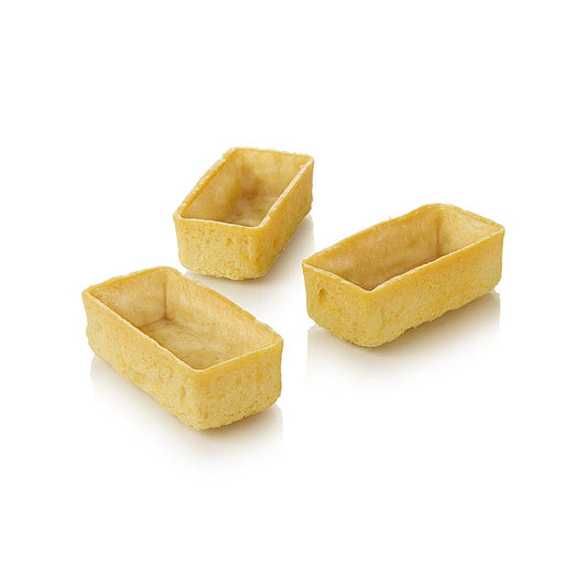 Dessert Tartelettes - Filigrano, rechteckig, 5,3x2,6cm, H 1,7cm, Mürbeteig, 1,15 kg, 150 St: Filigrano-Sortiment, dünnen Tartelettes aus Schweizer Premium Qualität, dekorativ geformt, 100&amp;% mit Schweizer Butter, palmfettfrei, ausgezeichnetes Teig-Füll-Verhältnis