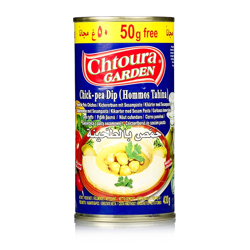 Kichererbsenpüree mit Sesam, eine traditionelle Creme aus dem Libanon und Nordafrika, ideal zum Genießen mit Brot, Fleisch oder Fisch, 380 g