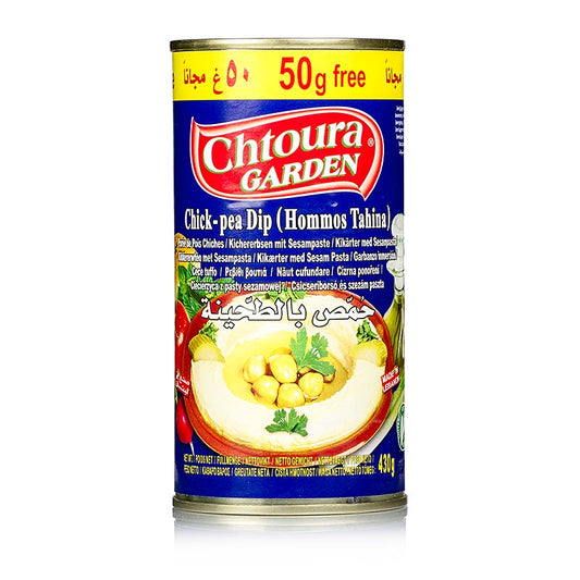 Kichererbsenpüree mit Sesam, eine traditionelle Creme aus dem Libanon und Nordafrika, ideal zum Genießen mit Brot, Fleisch oder Fisch, 380 g