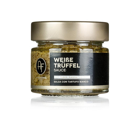 Trüffelsauce (SALSA Tartufata) mit weißen Trüffeln (Tuber magnatum) und Champignons, ideal für die italienische Küche, passt perfekt zu Eierspeisen, Pasta und hellem Fleisch