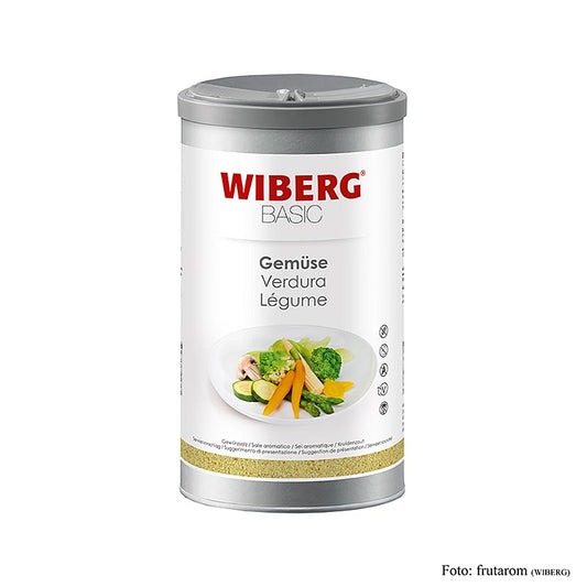 Gewürzsalz Wiberg BASIC Gemüse mit angenehm rundem Geschmack und feiner Liebstöckel- und Muskatblütennote, ideal für gekochte, gedämpfte und gebratene Gemüsevarianten wie Gratins, Aufläufe, Bratlinge, Pürees, Suppen und Eintöpfe