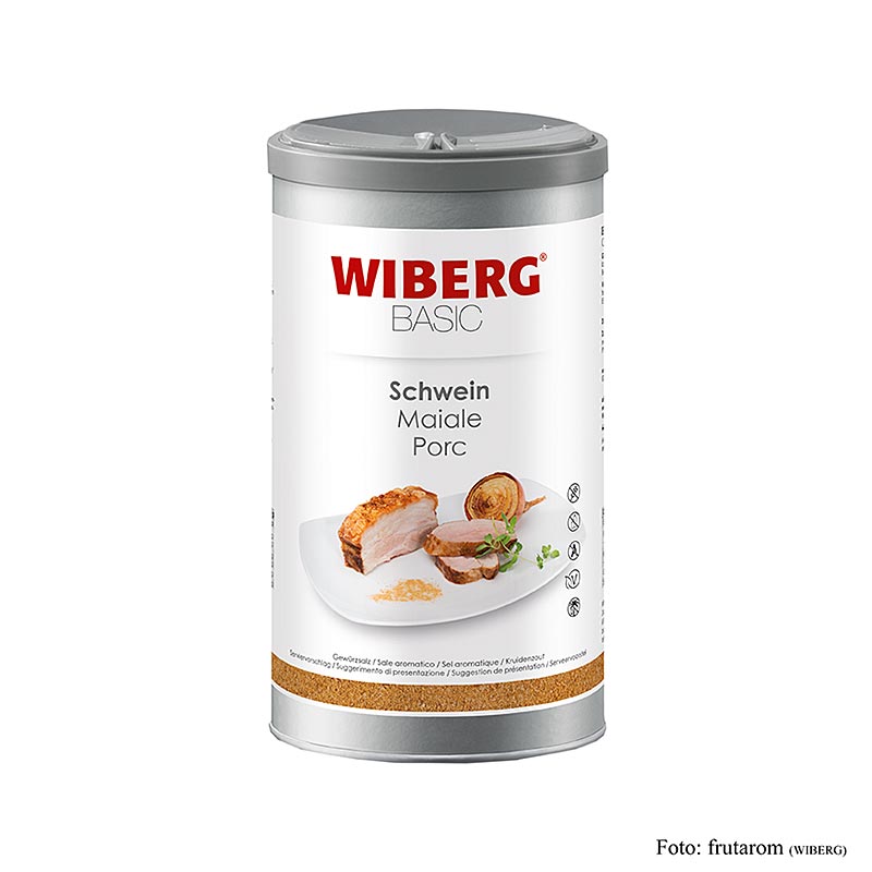 Grobes Schweinegewürzsalz von Wiberg mit Koriander, Pfeffer und Knoblauch, ideal für Braten, Steaks, Koteletts, Schnitzel, Geschnetzeltes, Ragouts, Eintöpfe und Hackfleisch-Gerichte