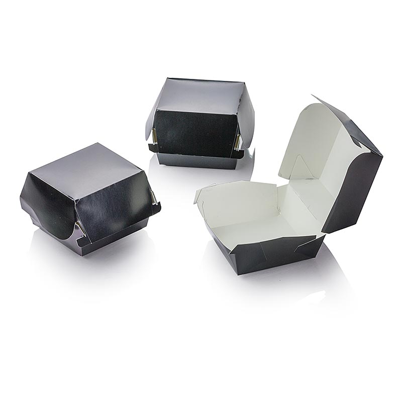 Hamburger Pappboxen Mini, schwarz, 90x80x50mm,100% Chef, 100 St, ideal zum schnellen und unkomplizierten Mitnehmen eines Hamburgers