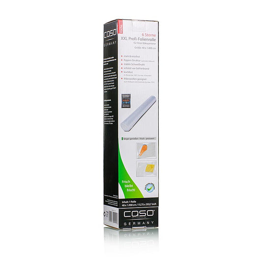 Folie für Vakuumierer, 40x1000xm, für FastVac, reißfest, rippenstrukturiert, BPA-frei, wiederverwendbar, für Sous Vide geeignet, inkl Aufkleber zur Organisation