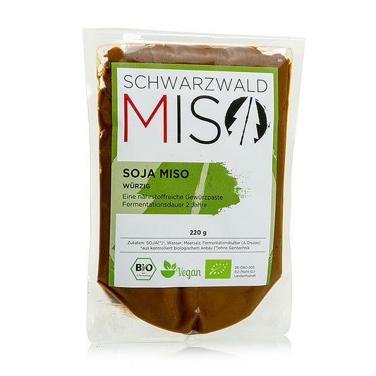 Organische Miso Soja Paste aus dem Schwarzwald, würzig und fermentiert, ideal zum Würzen von Gemüse und Kartoffelgerichten, 220 g