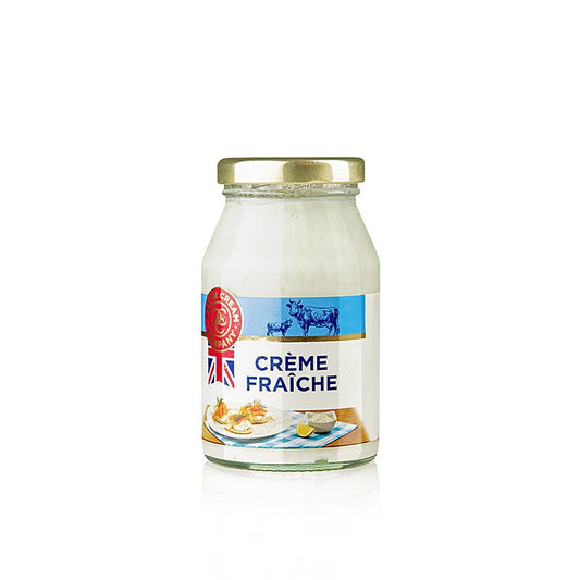 Englische Crème Fraîche, 39% Fett, 170 g - hochwertige, seidige Crème fraîche aus Devon mit reichhaltigem, leicht säuerlichem und würzigem Geschmack