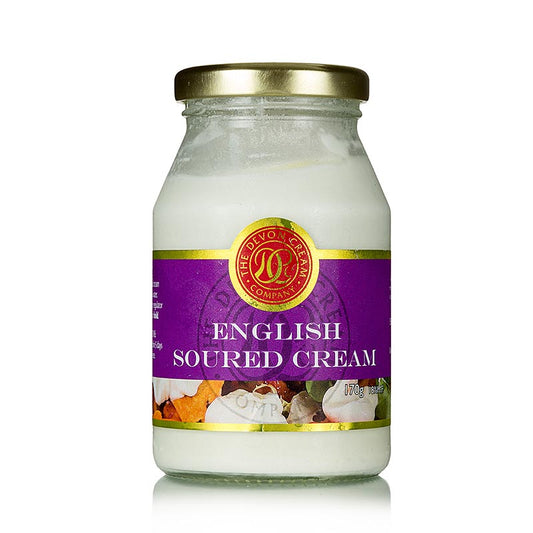 Englischer Sauerrahm, handgefertigt nach traditionellem Rezept, perfekt als Zutat in Backwaren oder Soßen, in praktischem 170g Becher verpackt