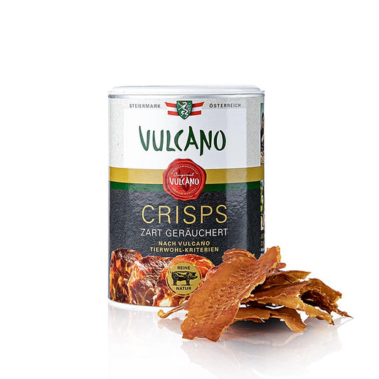 Knusprige VULCANO Schinken-Chips, zart geräuchert, ideal zum Knabbern oder als Salat-Topping