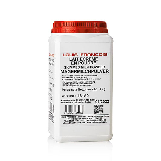 Fettarmes Magermilchpulver von Louis Francois, ideal zum Verbessern und Abrunden des Geschmacks in Teig, Backwaren und Fertigmischungen, max 1,5% Fett, 1 kg