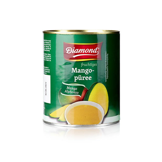 Saftige und aromatische Alphonso-Mango-Pulpe, gezuckert, 850 g, reich an cremiger Textur und goldgelber Haut