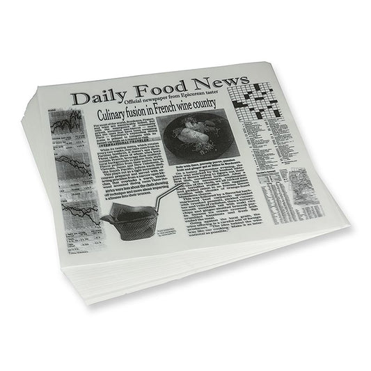 Einweg Snack Papier mit Zeitungspapierdruck, ca310x285mm, Daily News, 500 Blatt - Stilvolles und stabiles bedrucktes Papier zum Einpacken von Lebensmitteln in verschiedenen Tageszeitungen erhältlich