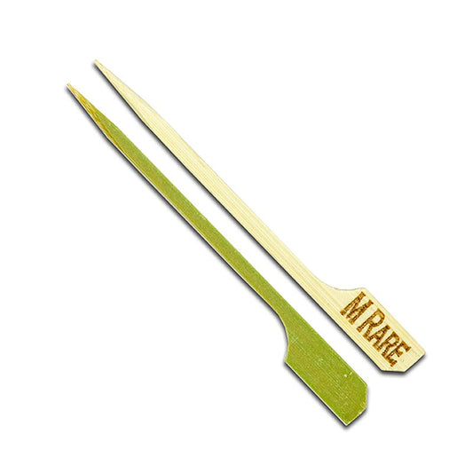 Bambus-Spieße mit Blattende und Aufschrift M Rare, 9cm, 100 St - Hochwertige und vielseitige Spieße für Food-Präsentationen Geeignet für Canapés, Finger Food, Buffets und Cocktails Große Auswahl an tollen Optiken und Dekoren bei BOSFOOD