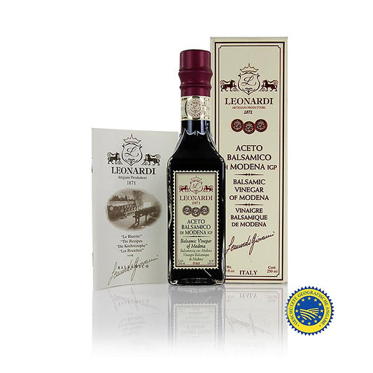 Leonardi - Aceto Balsamico di Modena IGP/ggA, Francobollo, 6 Jahre, 250 ml - Flasche mit hochwertigem Aceto Balsamico, hergestellt auf dem Landgut der Familie Leonardi in Modena, Italien